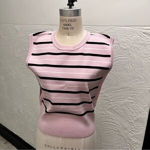 Karl Lagerfeld Pink & Black Striped Sleeveless sweater top